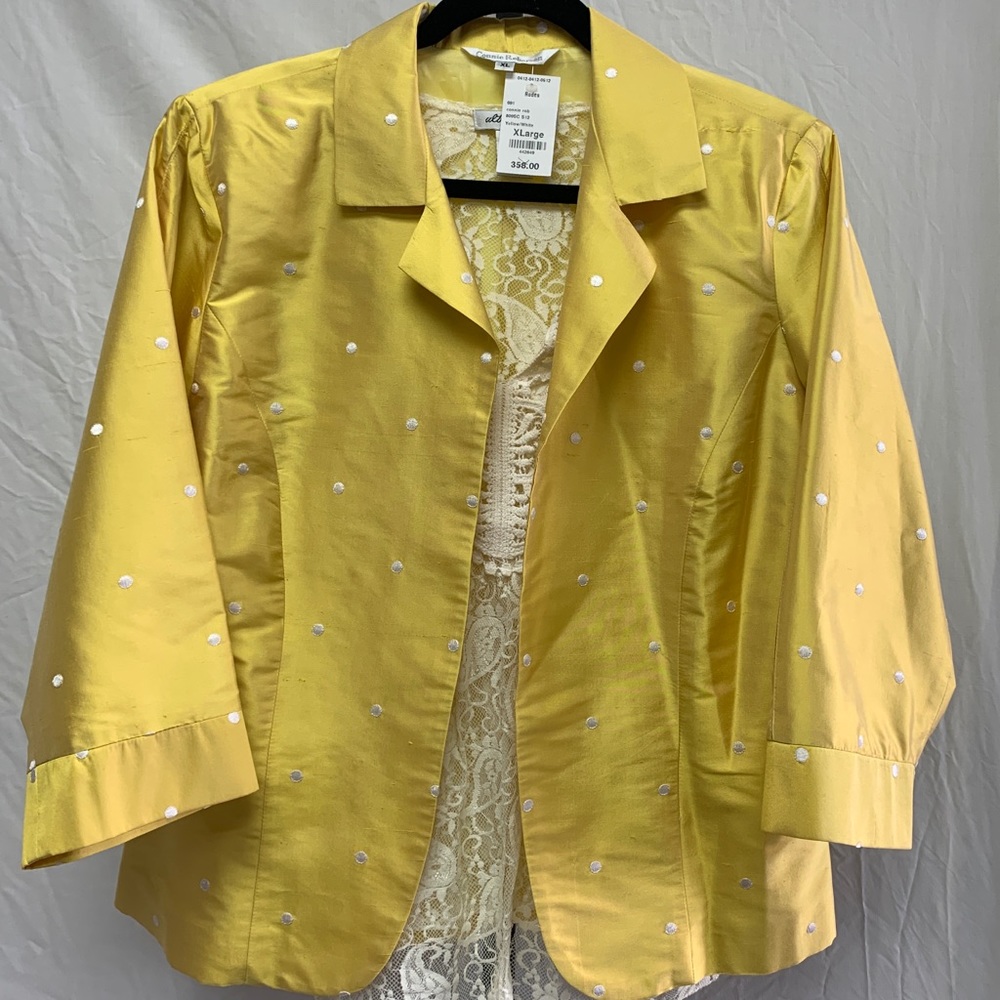 Connie Roberson Yellow Silk polkadot crop jacket